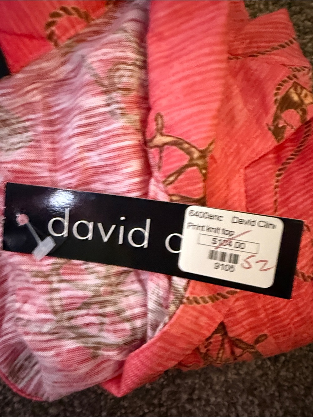David Cline Coral Pink Nautical-Print Button Front Shirt - Picture 6 of 6